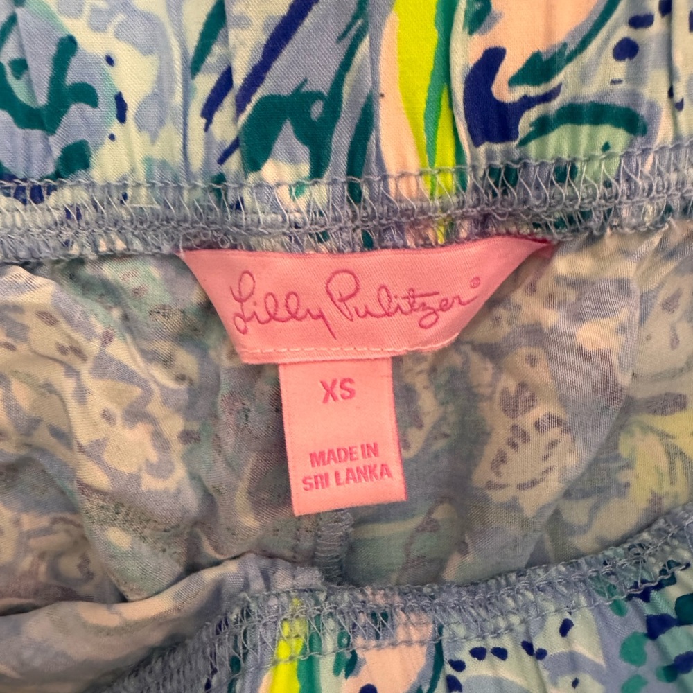 Lilly Pulitzer Navy Blue & Light Blue Paisley Wide Leg Pants with Lime Accents - Picture 2 of 2
